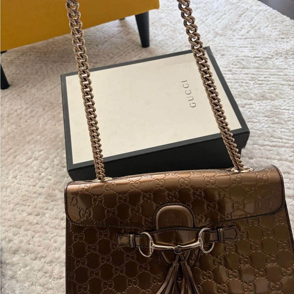 Gucci Metallic Bronze GG-Embossed Tassel Shoulder Bag - Picture 2 of 3